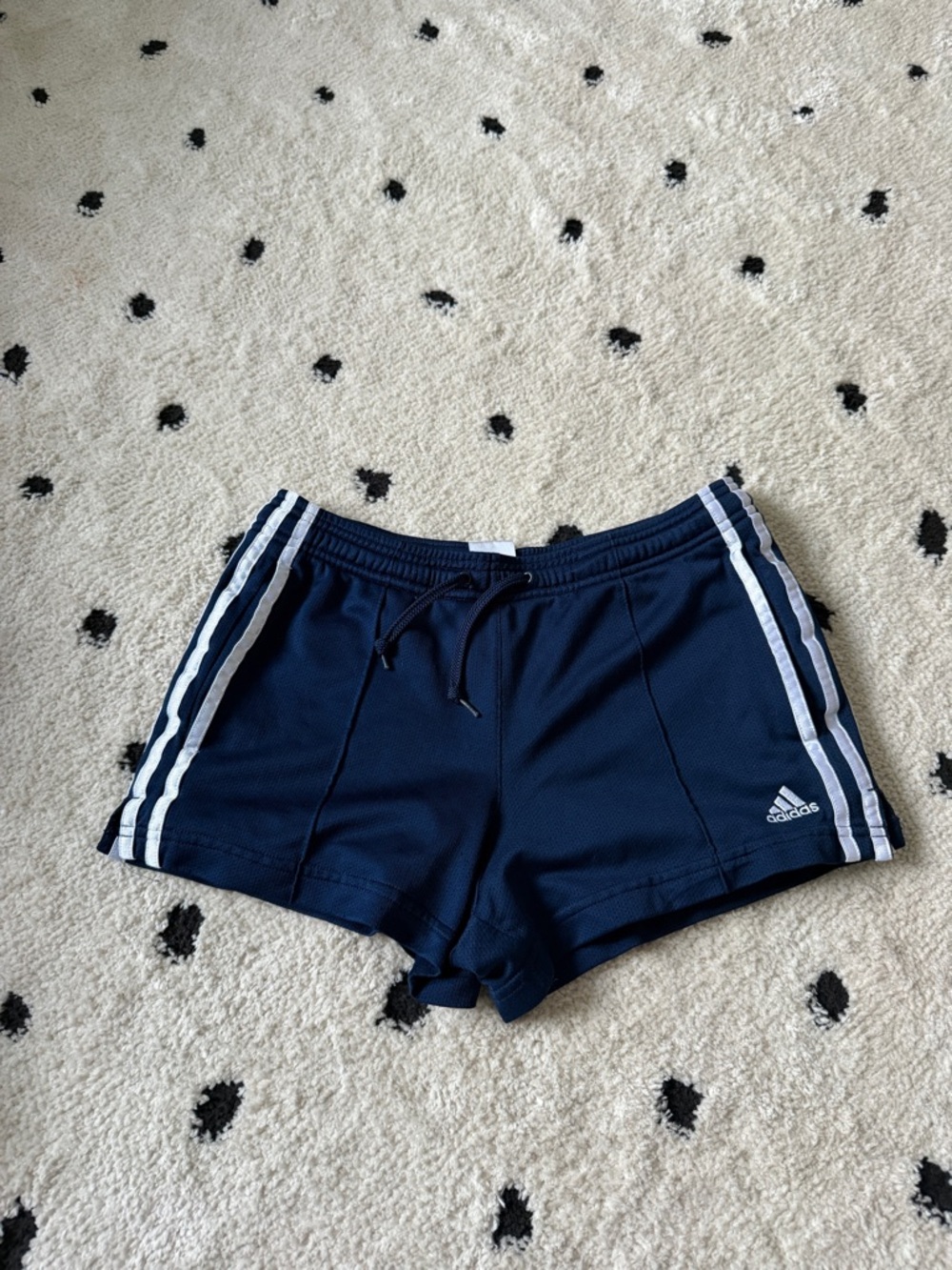adidas Navy Blue Women's Athletic Shorts with White Stripes